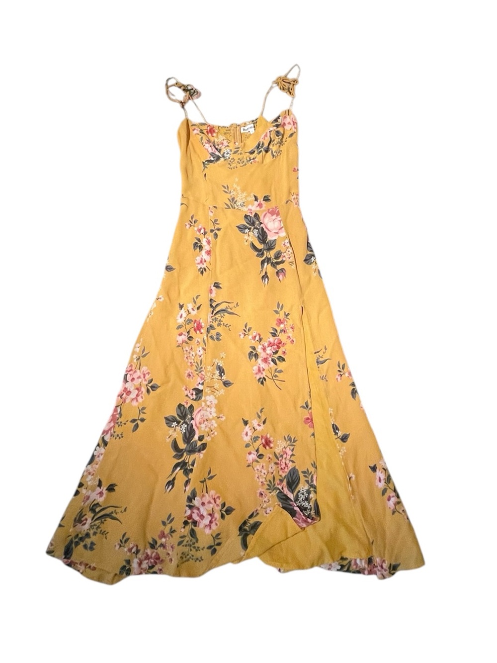 Reformation Juliette Mustard Yellow Floral Dress For Flare Size 2 Sleeveless